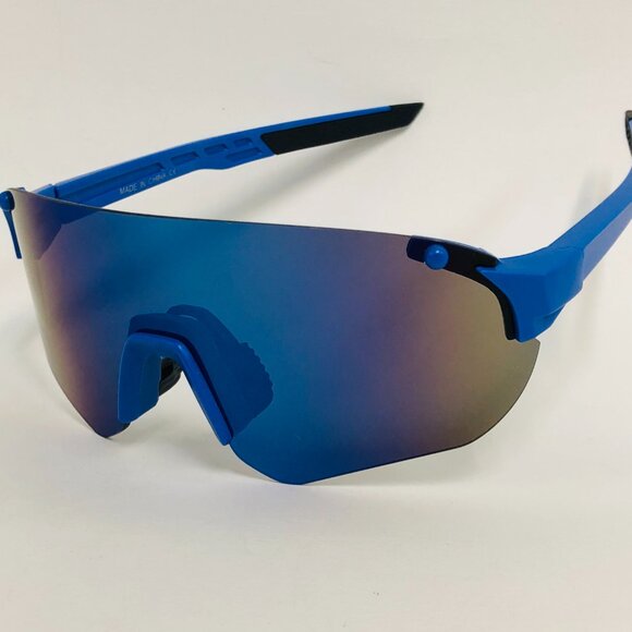 Men Sunglasses Blue Mirror Single One Piece Lens Oversize Wrap Around UV400 New - Picture 2 of 3